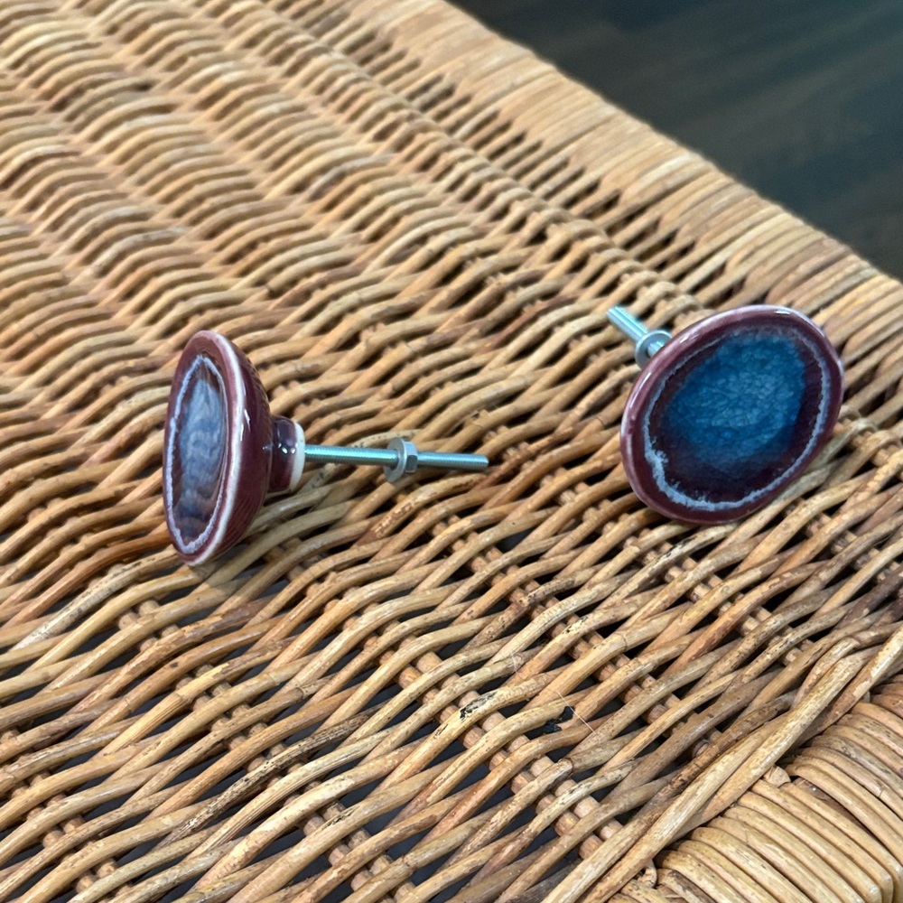 Set of 5 matching purple and deep blue Anthropology pottery drawer pull.